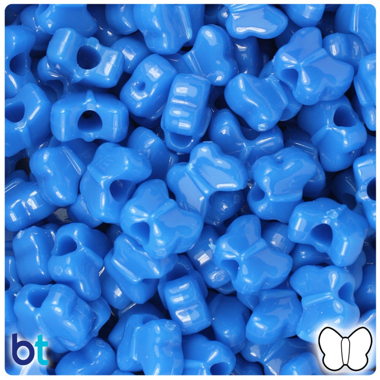 BeadTin True Blue Neon Bright 13mm Butterfly Plastic Pony Beads (250pcs)